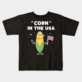 Funny Corn in the USA 4th of July Vegetable Patriot Pun Kids T-Shirt